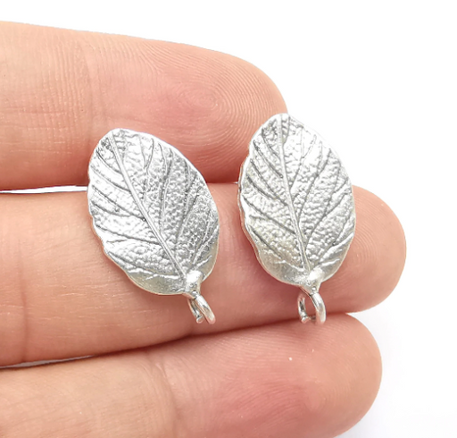 Leaf Silver Earring Set Base Wire Antique Silver Plated Brass Earring Base (25x13mm) G28343