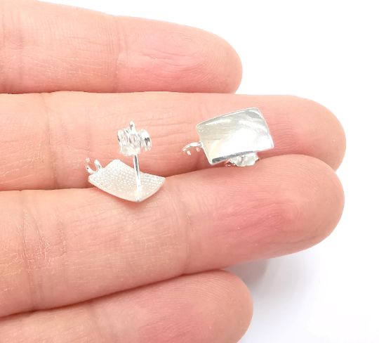 Sterling Silver Earring Posts 2 Pcs (1 pair) 925 Silver Earring Needle with Loop Findings (14x8mm) G30070