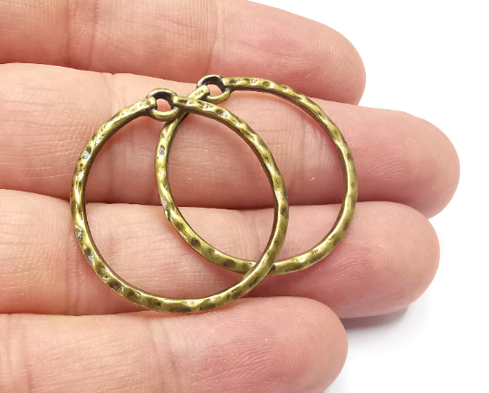 Round Hammered Circle Charms Antique Bronze Plated Findings (30x29mm) G28292