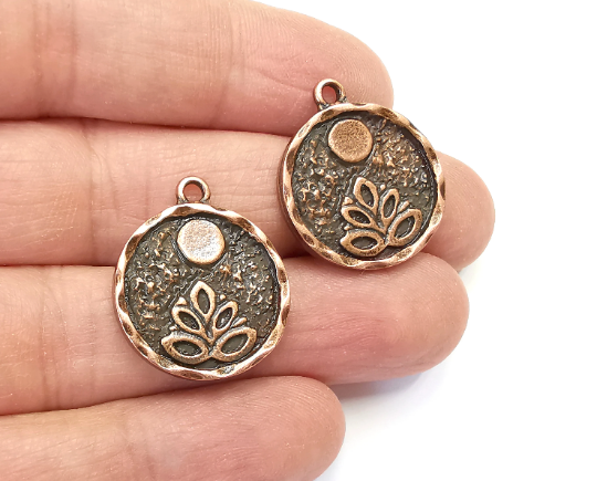 Lotus Full Moon Charms Round Night Pendant Antique Copper Plated Charms (26x22mm) G28027