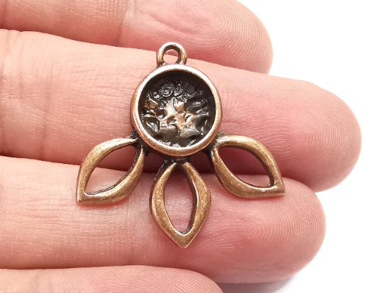 Flower Pendant Bezel, Resin Blank, inlay Mounting, Mosaic Frame Cabochon Base Dry Flower Setting, Antique Copper Plated 10mm bezel G28904