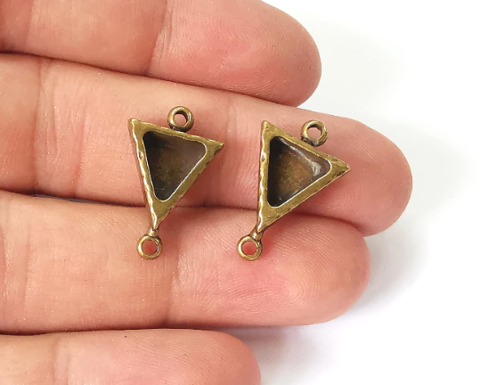4 Triangle connector base resin pendant blank inlay mosaic blank bezel setting mountings Antique bronze plated (9x9mm blank) G26001