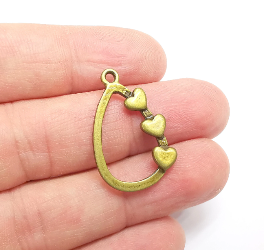 Heart Drop Charms Hammered Teardrop Pendant Antique Bronze Plated (30x19mm) G29586