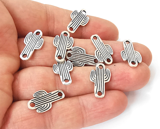 10 Cactus connector charms Antique silver plated charms (21x11mm) G24617
