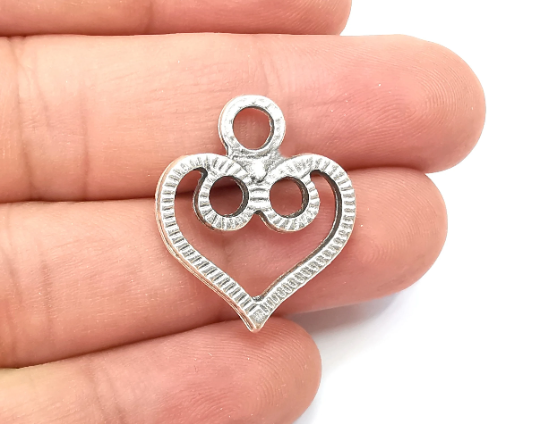 Heart Charms, Antique Silver Plated (26x23mm) G28754