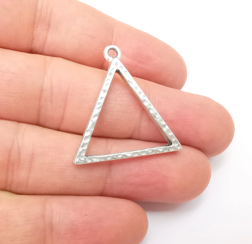 Triangle Charm Antique Silver Plated Hammered Geometric Charms (30x29mm) G28729