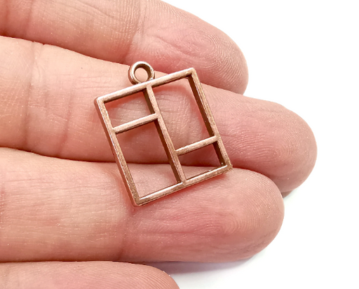 Window Geometric Charms, Antique Copper Plated Charms (23x19mm) G29512