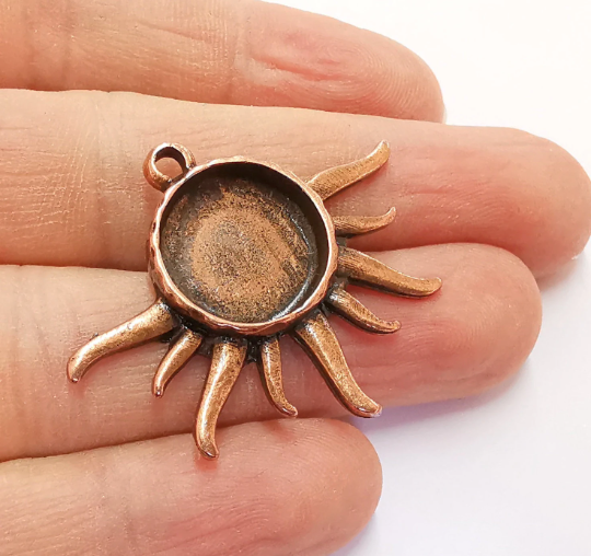 Sun Charms Blank Bezel Resin Bezel Mosaic Mountings Antique Copper Plated Charms (39x35mm)( 16 mm Bezel Inner Size) G28456