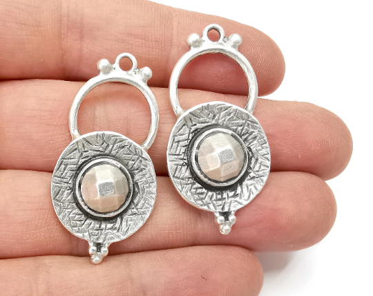 Ethnic Round Charms Pendant Antique Silver Plated Charms (43x21mm) G28065