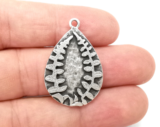 Fern Leaf Charms Antique Silver Plated Drop Charms (34x23mm) G28476