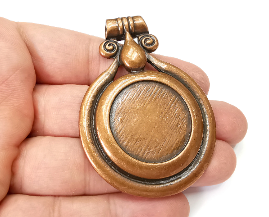 Swirl Round Pendant Blank Bezel Settings, Antique Copper Plated (29mm Blank) G28437