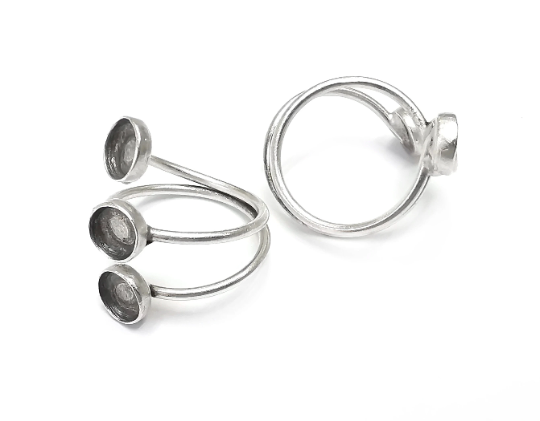 Wrap Ring Blank Setting, Cabochon Mounting, Adjustable Resin Ring Base Bezels, Antique Silver Plated (6mm) G28992