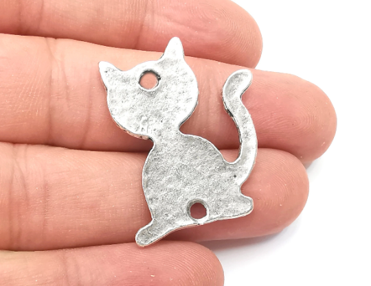 Cat Connector Charms, Antique Silver Plated (33x31mm) G28761