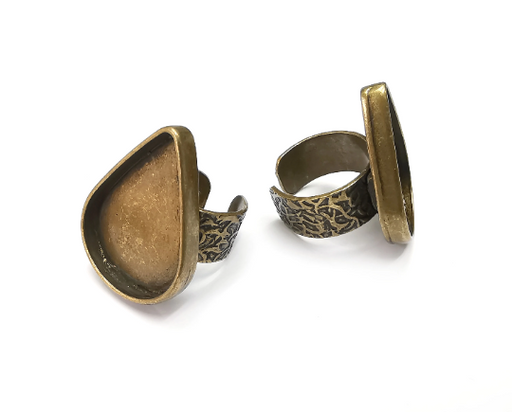 Teardrop Antique Bronze Ring Blank Settings, Cabochon Mounting, Adjustable Resin Ring Base Bezel, Inlay Mosaic Ring Bezel (30x22mm) G29343