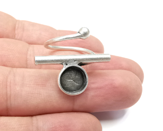 Wrap Rod Ring Blank Setting, Cabochon Mounting, Adjustable Resin Ring Base Bezels, Antique Silver Plated (10mm) G28910
